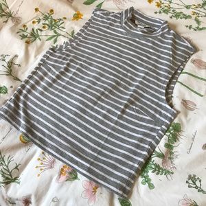 Cute striped mock neck sleeveless crop top